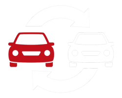 Piktogramm mit zwei Autos und Pfeilen – Inzahlungnahme und Fahrzeugtausch bei Arndt Tuning Berlin
