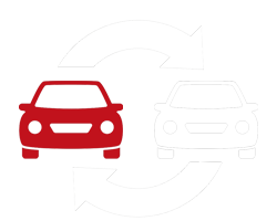 Piktogramm mit zwei Autos und Pfeilen – Inzahlungnahme und Fahrzeugtausch